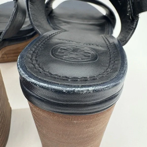 Tory Burch Solana Platform Sandals‎ Women's Size 5.5 Navy Blue Leather Strap - Picture 8 of 16